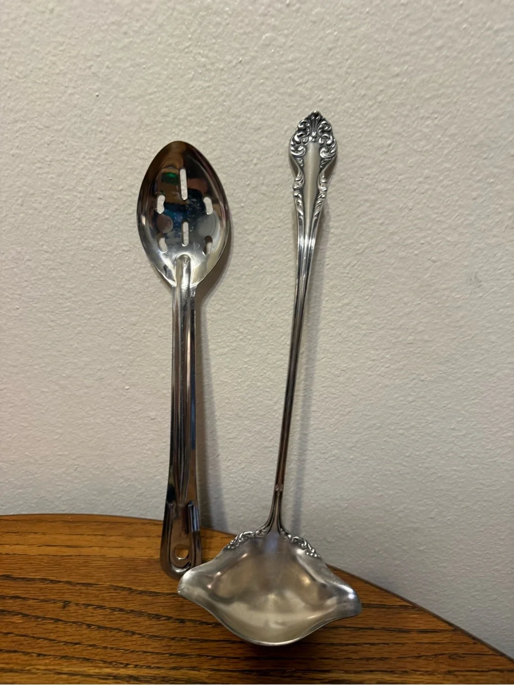 Silver plated and stainless steel serving spoons set